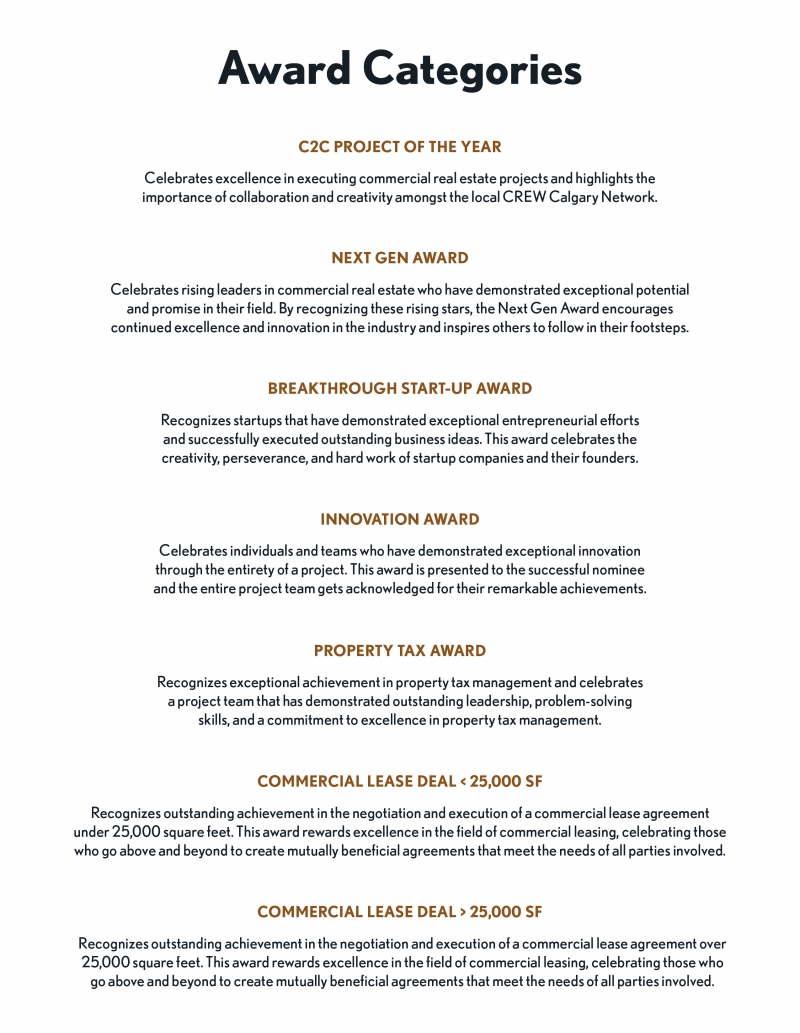 CREW Calgary Gala Award Categories recognition page